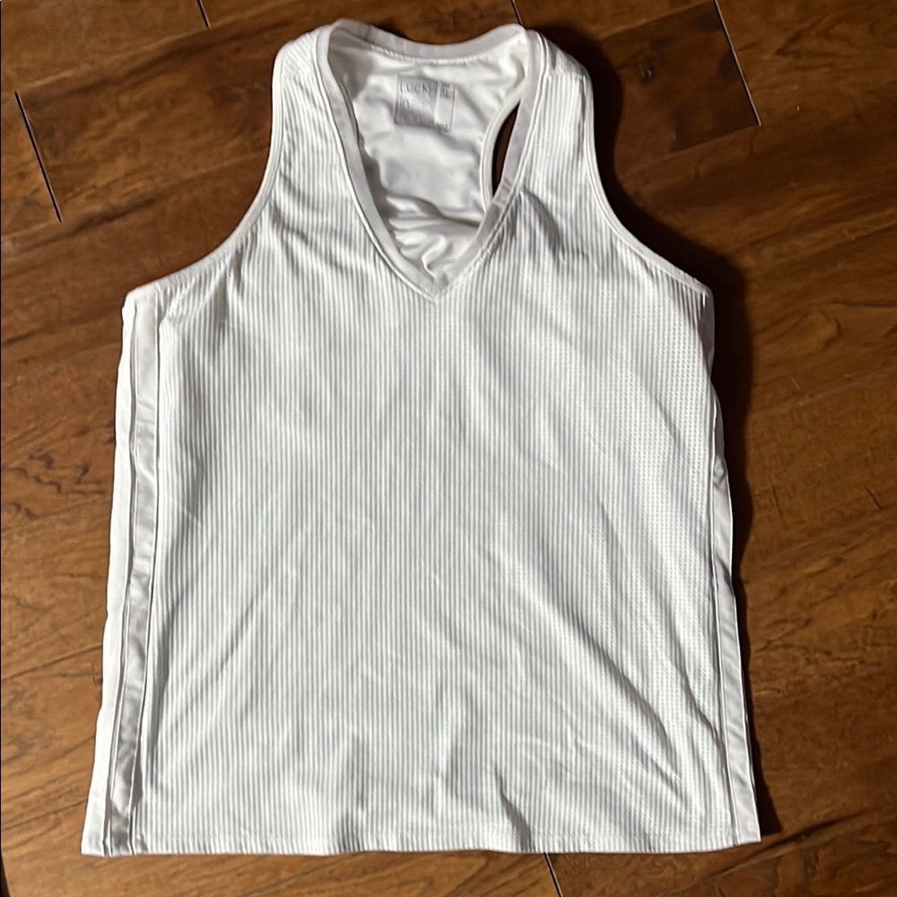 White Sleeveless athletic Women's Top Lucky in Love